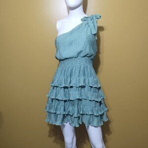 Franco One Shoulder Tiered Chiffon Mini Dress Size L
